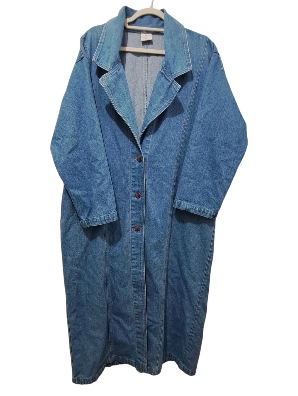 Vintage CMC Y2K Western Chic Denim Long Jacket Trench Coat Made In USA L Blue